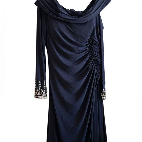 Mac Duggal NWOT Navy Blue One-Shoulder Gown with Silver Accents High Stretch 12 - Picture 4 of 13